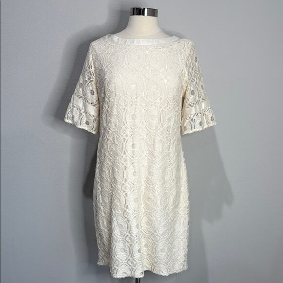 Liz Claiborne Dresses & Skirts - Liz Claiborne Cream Lace Lined Short Sleeve Dress Size 14 NWT